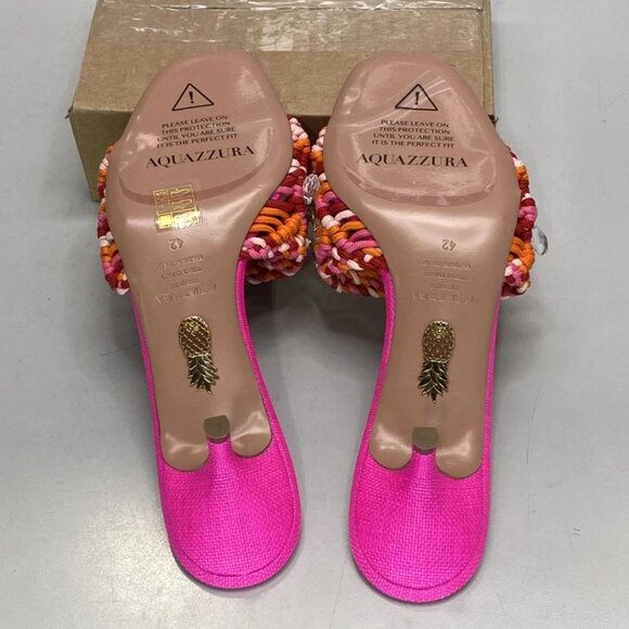 NEW AQUAZZURA Women’s Crystal Cote Mule Sandals  Bright Pink Size 10.5 Crocheted - Picture 4 of 8